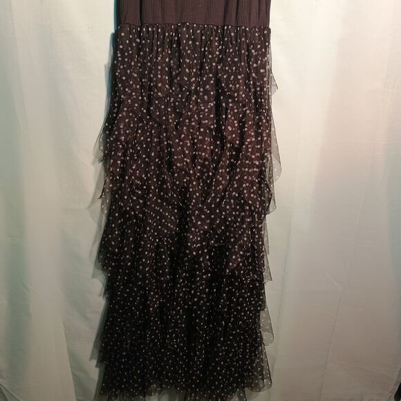 Sleeveless Black Maxi Dress with Tiered Polka Dot Tulle Skirt – Elegant Dress - Picture 2 of 5